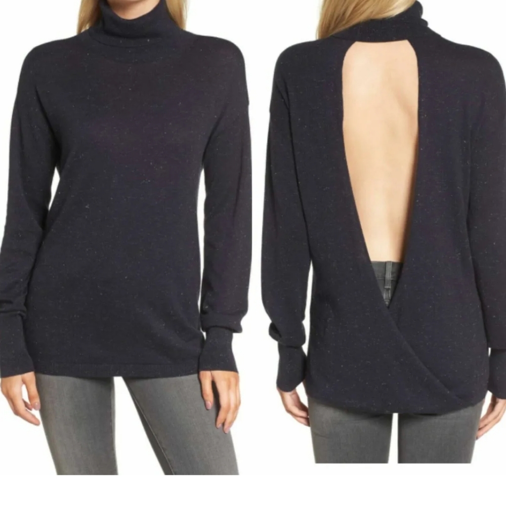 Chelse 28 metallic turtleneck open back sweater SZ.Med NWT